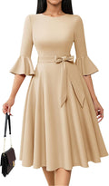 HomRain Women's Bell Sleeve Midi Dress for Wedding Guest - Vintage Fit