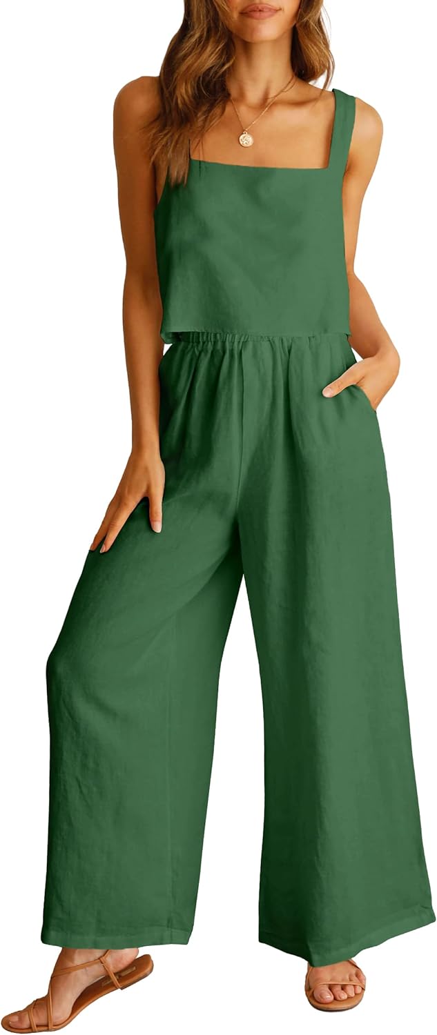 Stylish Women's 2 Piece Linen Pants Jumpsuit for Summer Fun