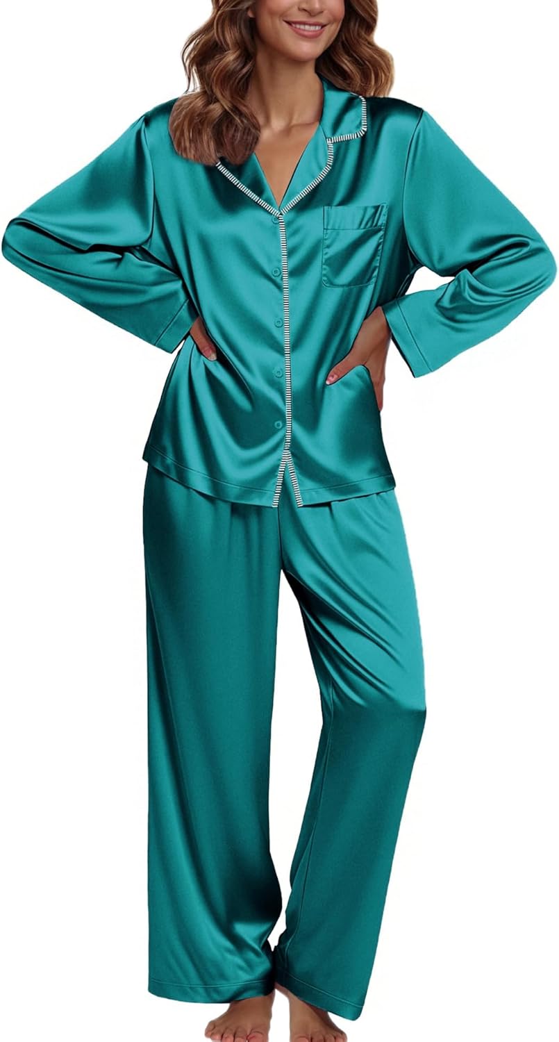 Ekouaer Pajamas For Women Set Silk Pjs 2 Piece Satin Sleepwear