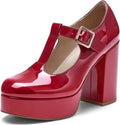 Coutgo Womens' T-Strap Round Toe Chunky Platform Heels (Style M8B6)