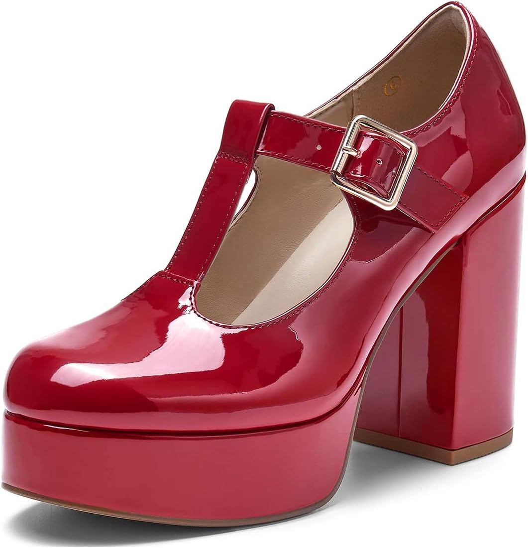 Coutgo Womens' T-Strap Round Toe Chunky Platform Heels Review