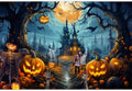 Halloween Backdrop Full Moon Scary Night Castle Pumpkins Party 10x8FT