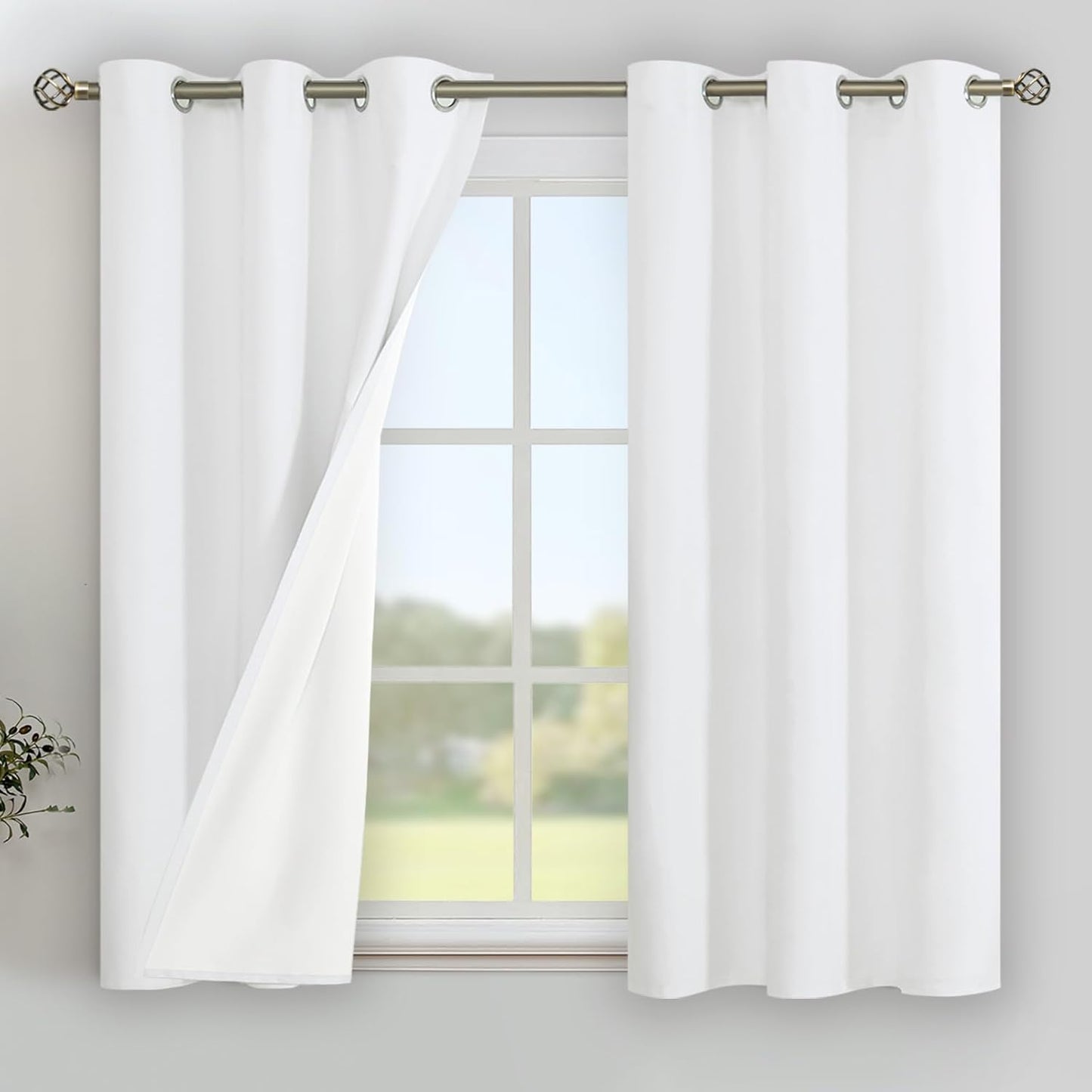 YoungsTex White Linen Blackout Curtains for Bedroom 45 Inch