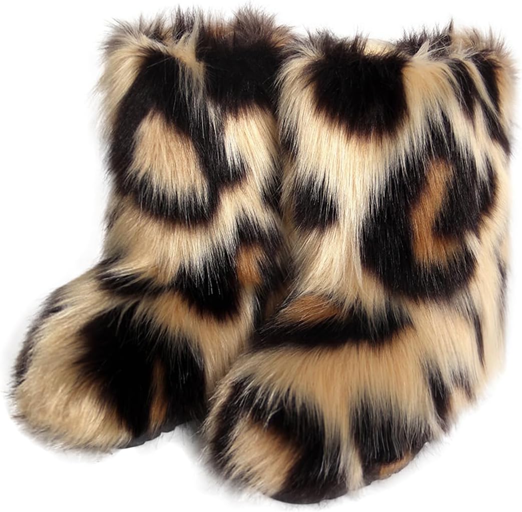 Furry Faux Fur Boots for Women - Warm Winter Snow Shoes