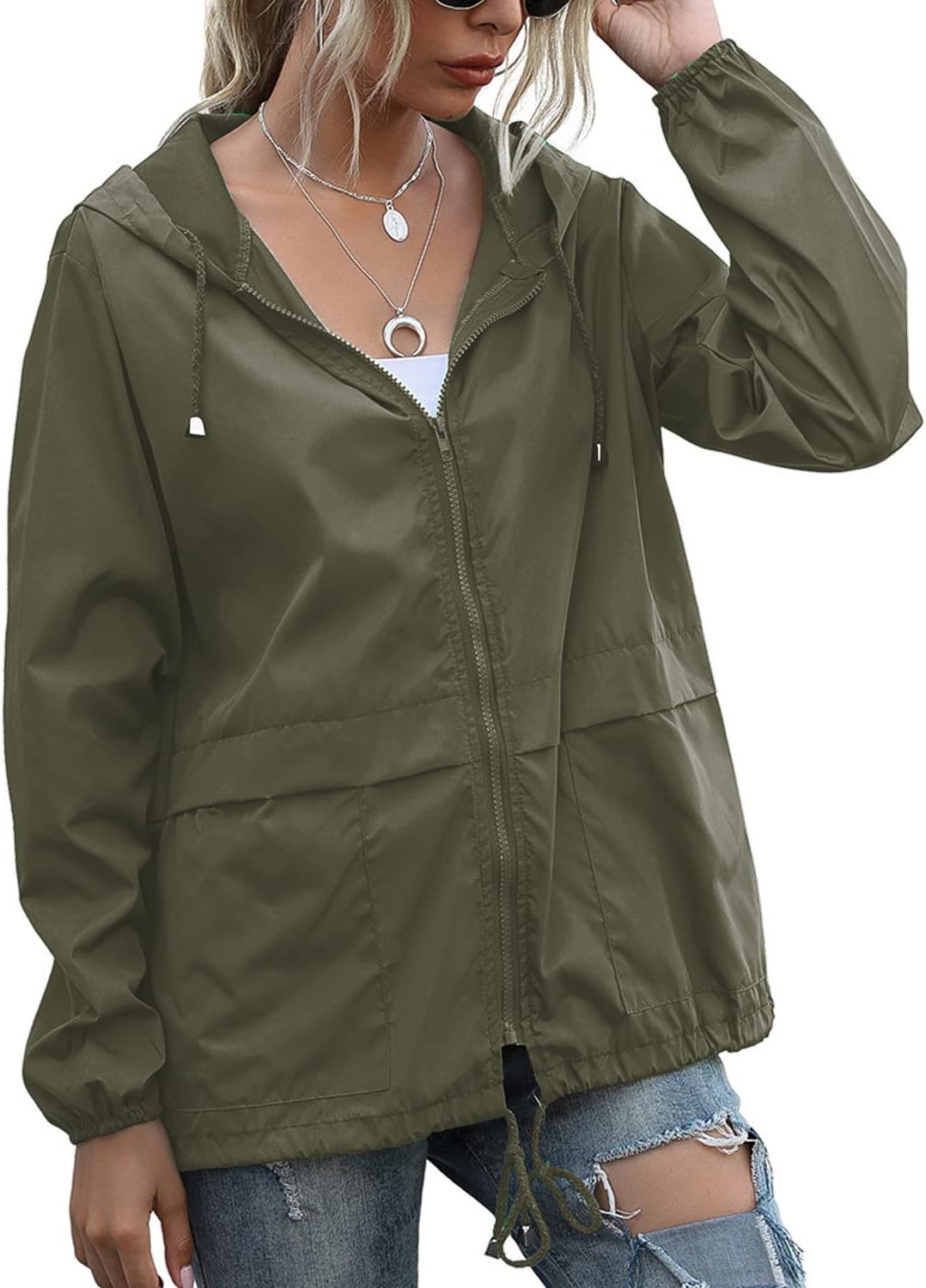 PESION Women's Waterproof Raincoat Lightweight Windbreaker Jacket