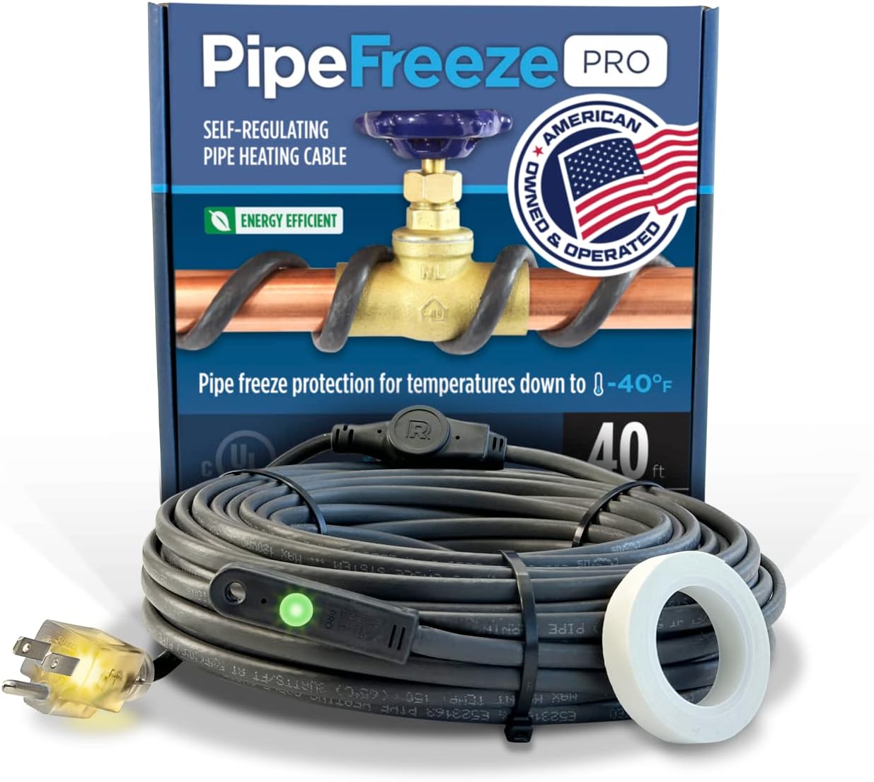 Intelligent Heat Tape for Water Pipe Freeze Protection - 40 Ft