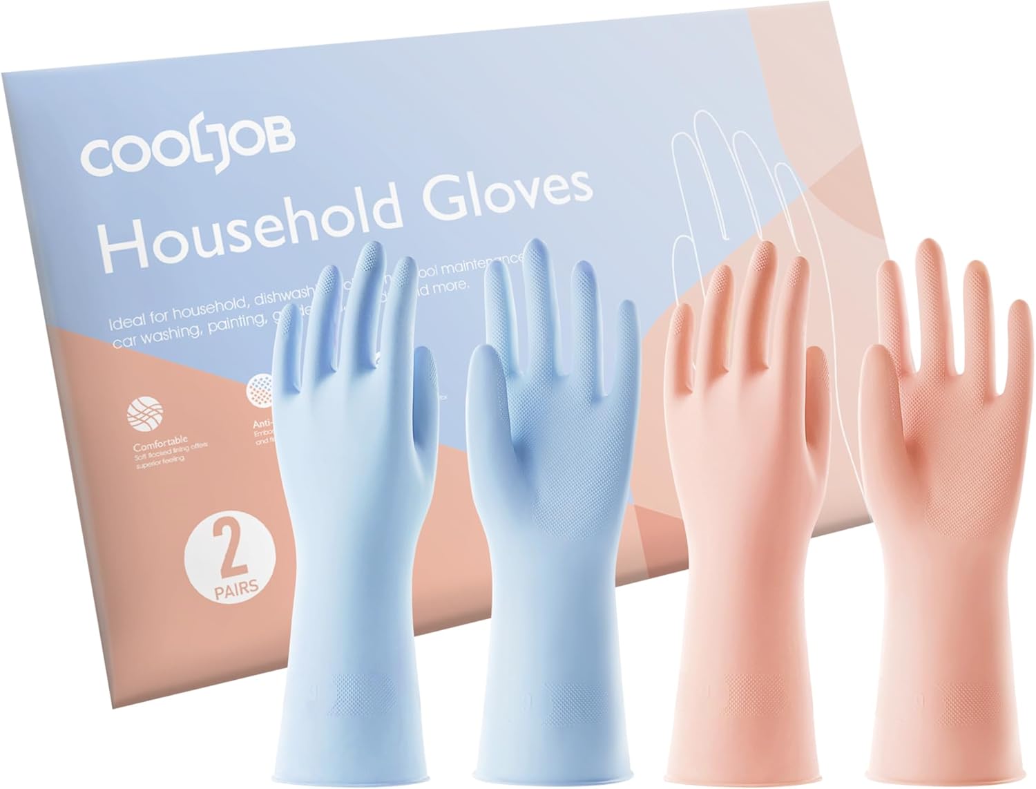 COOLJOB Cotton Lined Rubber Gloves - Non-slip Grip, Long Lasting, Small