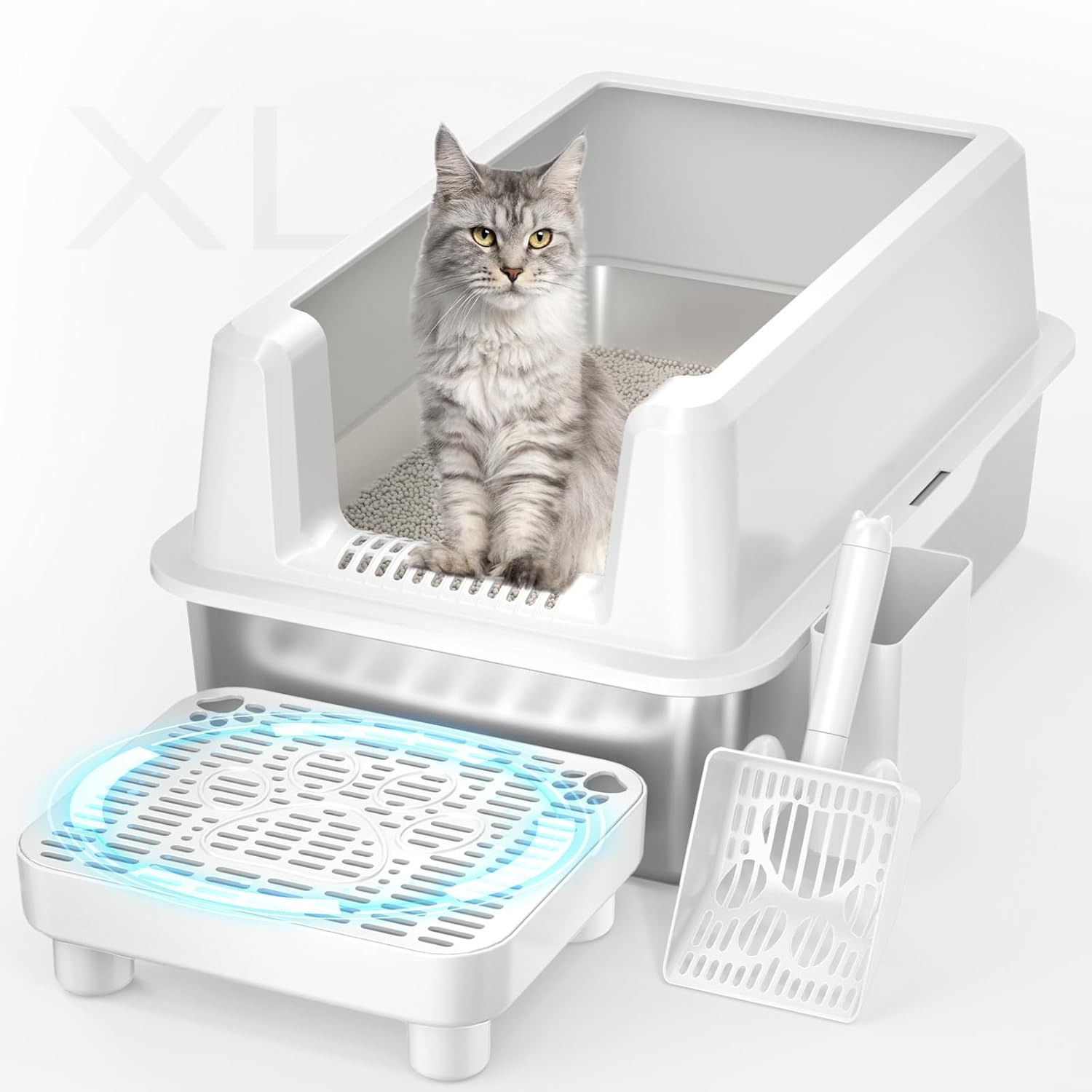 Enclosed Stainless Steel Cat Litter Box for Extra Large Cats