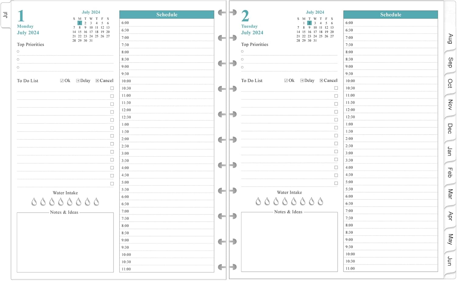 2025 Ocean Daily Planner Refill - 11-Disc Discbound, One Page Per Day