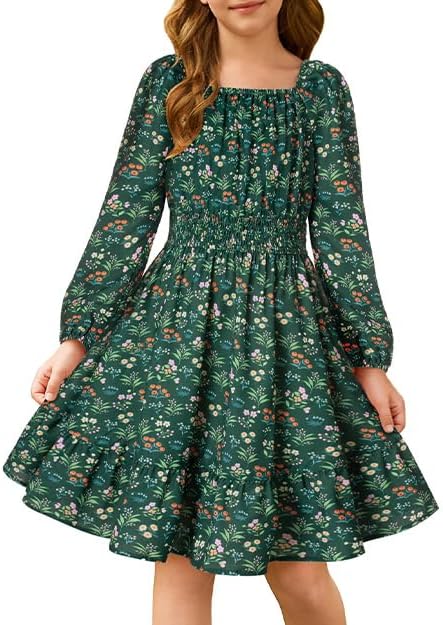 Floral Long Sleeve Midi Dress for Girls by GRACE KARIN 6-14Y