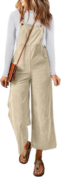 Women Corduroy Overalls Wide Leg Jumpsuit - Adjustable Straps