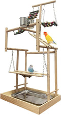 Large 4-Layer Bird Playground Playstand 32in - Natural Wood Play Gym