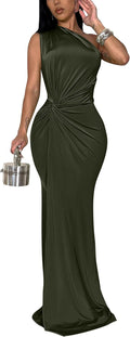 One Shoulder Twist Waist Bodycon Long Dress - Elegant Fit for Evenings