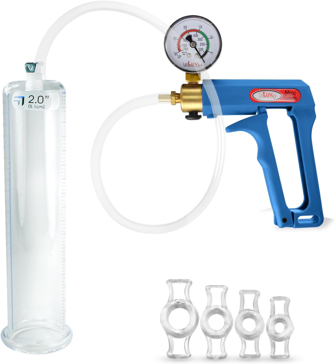 LeLuv Penis Pump Maxi with Gauge and Constriction Rings Bundle