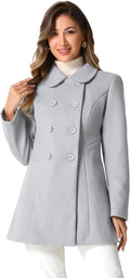 Allegra K Peter Pan Collar Double Breasted Long Trench Coat - Classic