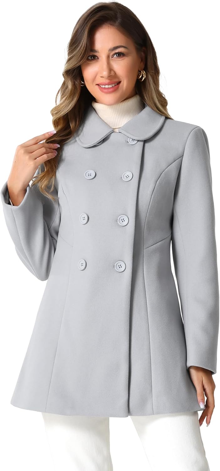 Allegra K Women's Peter Pan Collar Double Breasted Trench Coat