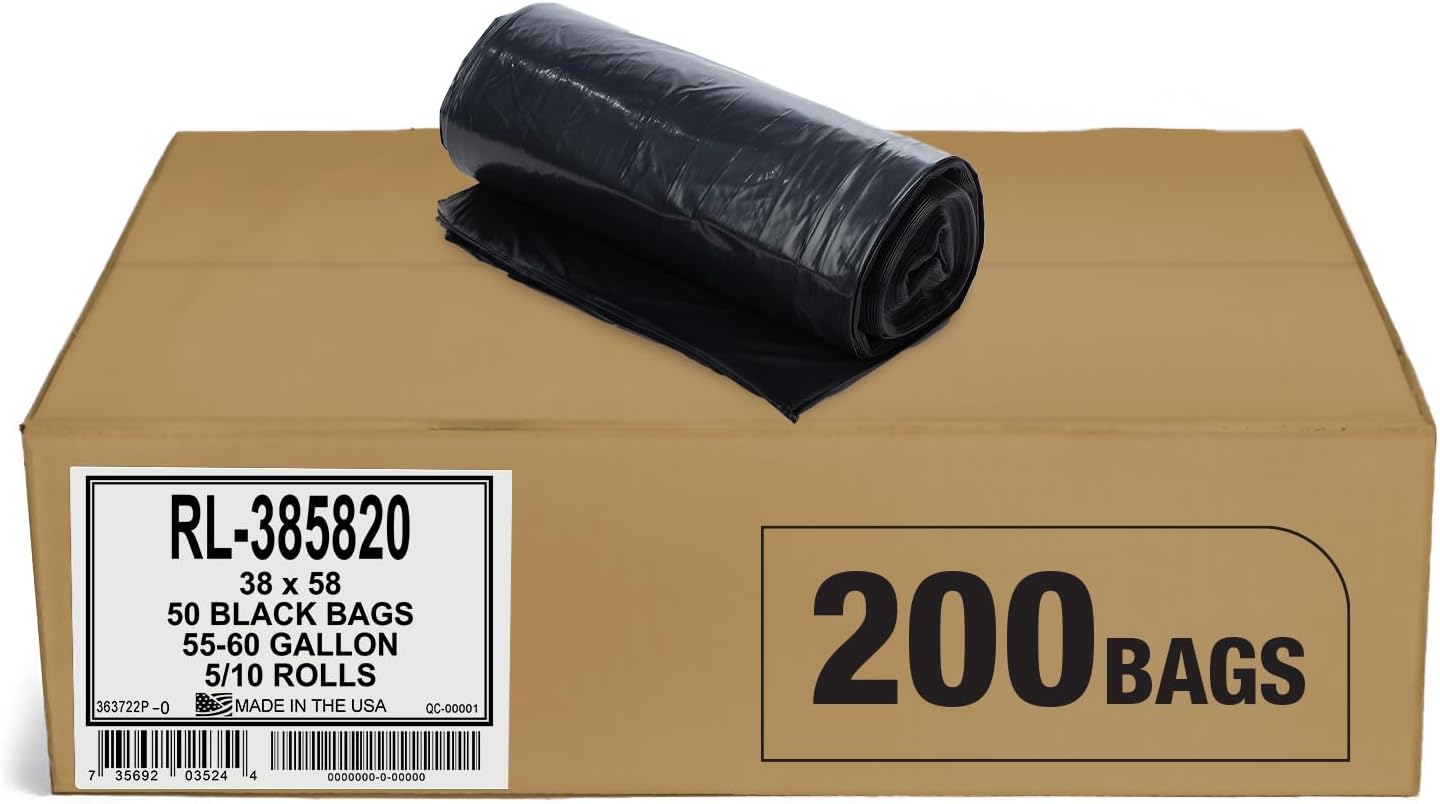 Heavy Duty 55 Gallon Trash Bags - 200 Pack for Contractors