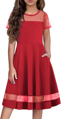 Tween Girls Formal Mesh A-Line Party Dress with Pockets - Elegant