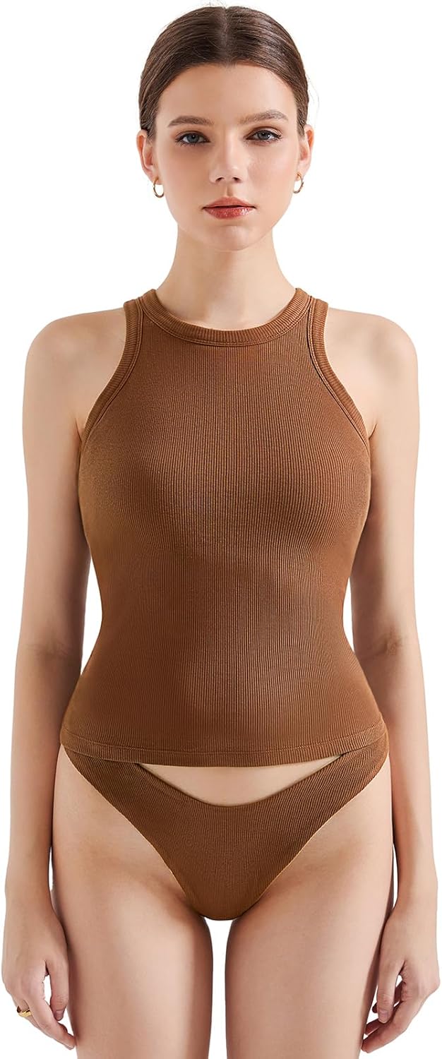 SUUKSESS Women Padded Cotton Ribbed Tank Tops for Comfort