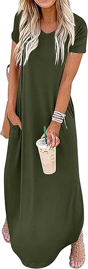 GRECERELLE Women's Casual Loose Pocket Long Dress for Summer