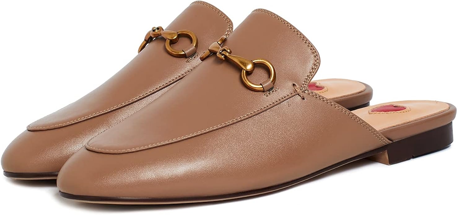 Vertundy Women's Mules Low Heel Flats Leather Slip On Sandals