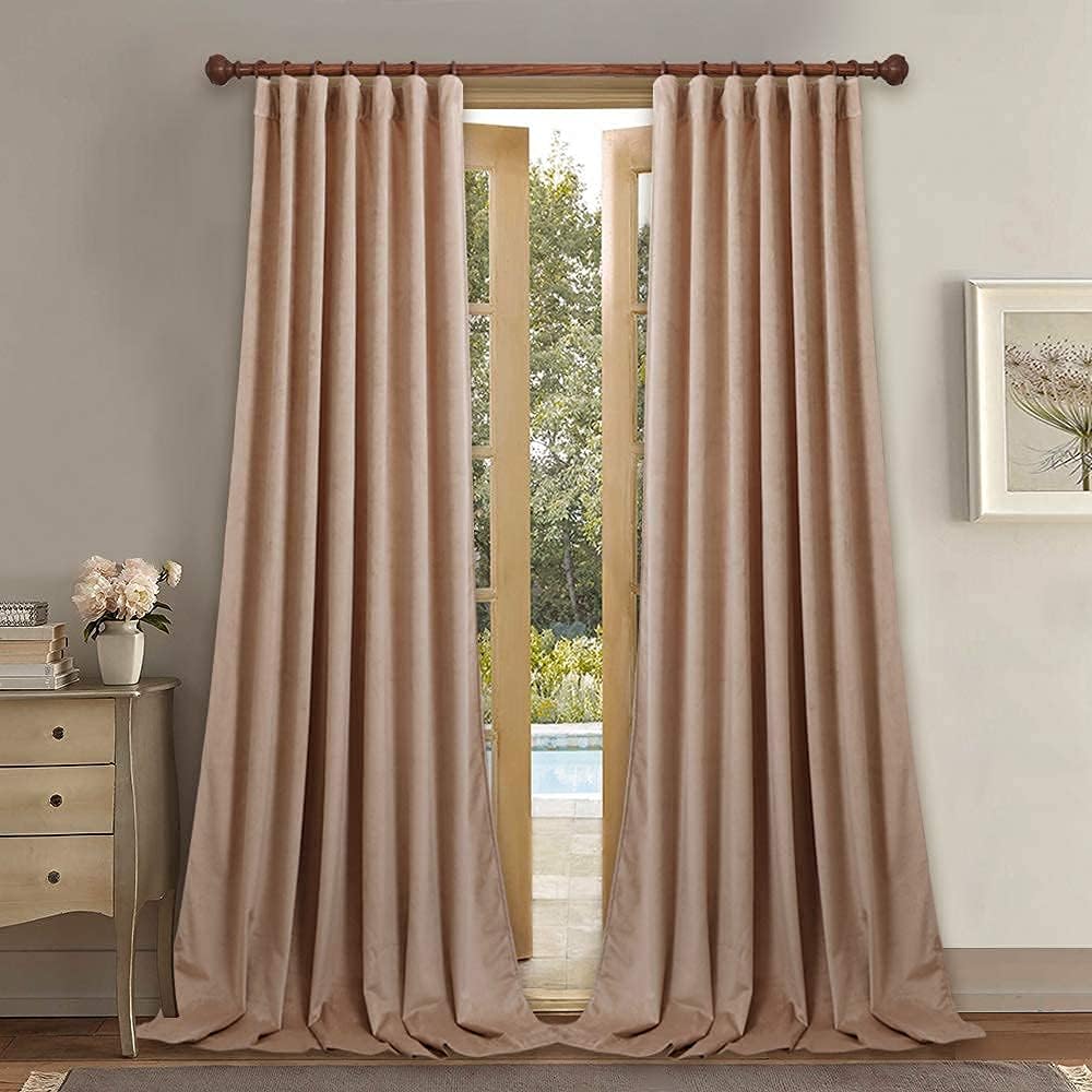StangH Blush Beige Velvet Curtains for Kids Bedroom Privacy