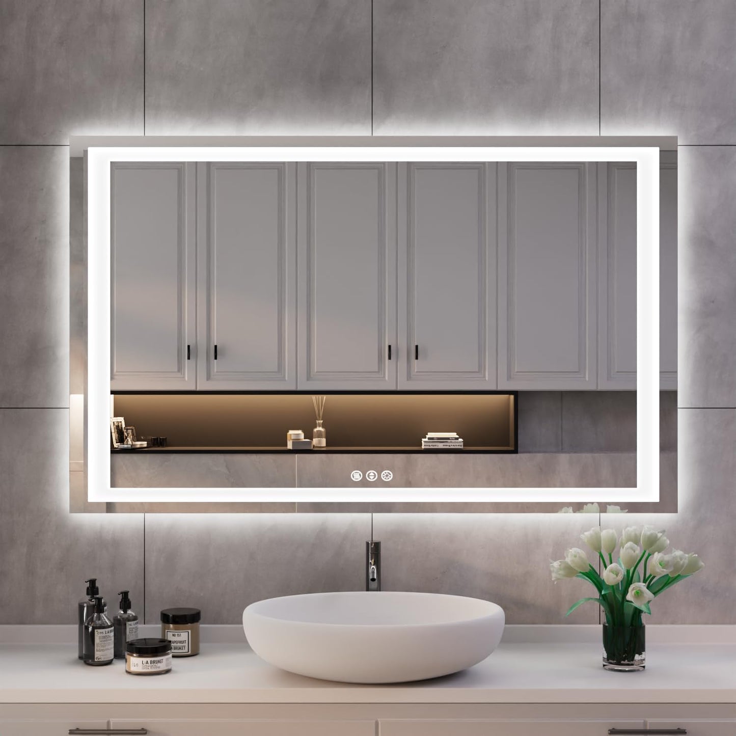 ISK 48ft' x 28ft LED Mirror for Bathroom with Front and Back Lighting