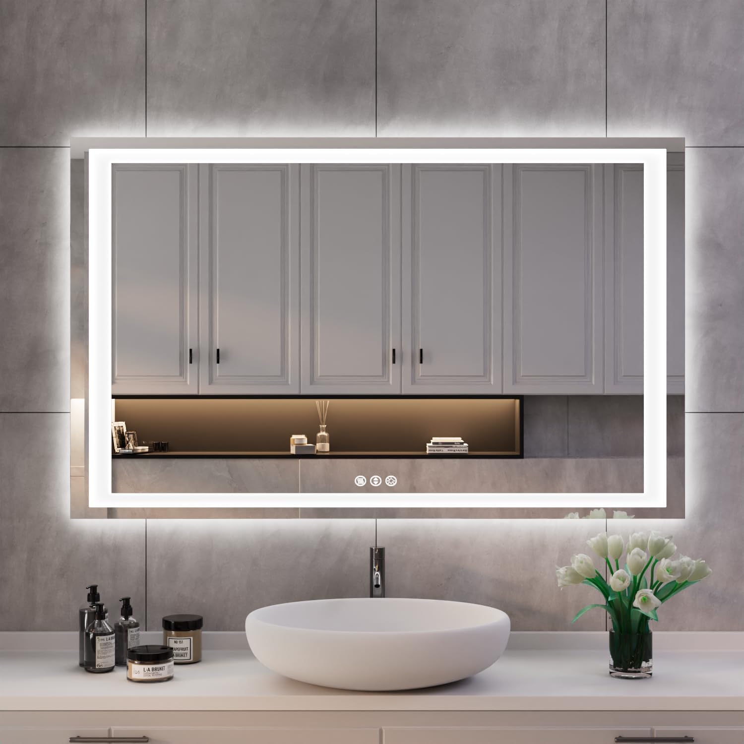ISK 48ft' x 28ft LED Mirror for Bathroom with Front and Back Lighting