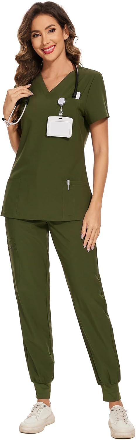 COZYFIT Scrubs for Women - Stylish V-Neck Top & Jogger Pants