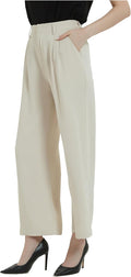 Women High Waist Straight Leg Wide Leg Trousers - Flowy Work Pants