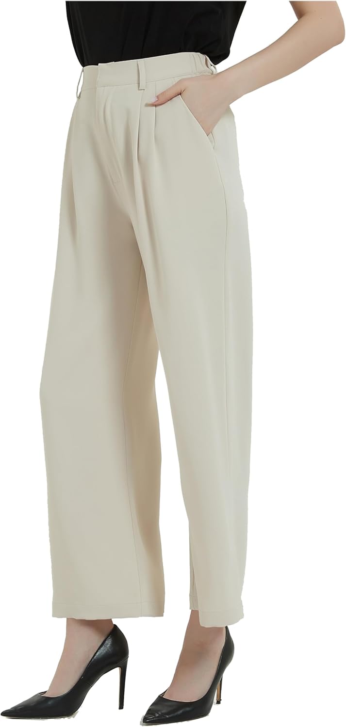 Tronjori Women High Waist Casual Straight Leg Business Pants