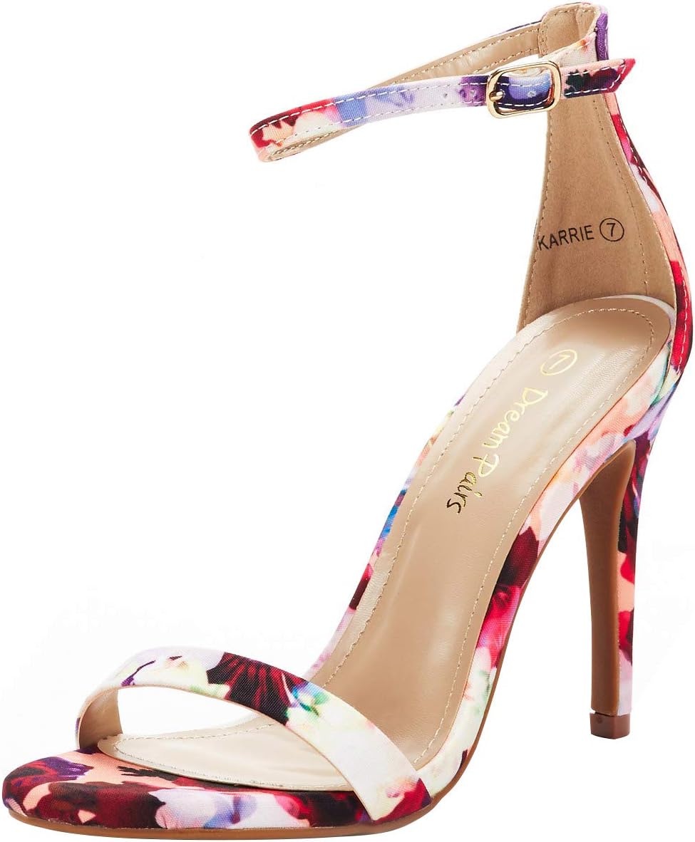 DREAM PAIRS Women's High Heels Floral Ankle Strap Stilettos