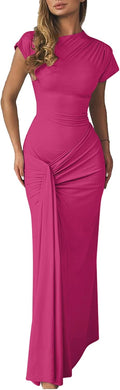 Mojessy Women Bodycon Maxi Dress - Sexy Mock Neck Ruched Fit