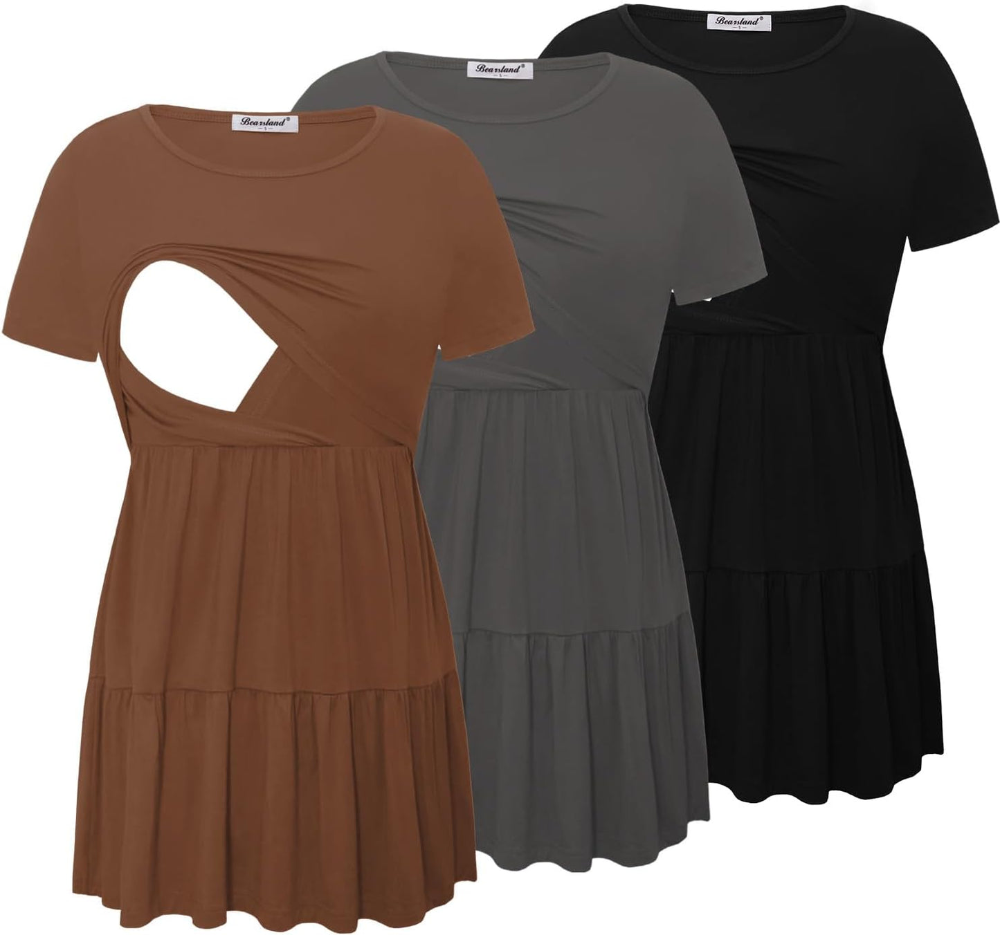 Bearsland Womens Nursing Top 3pack Short Sleeve Scoop Neck