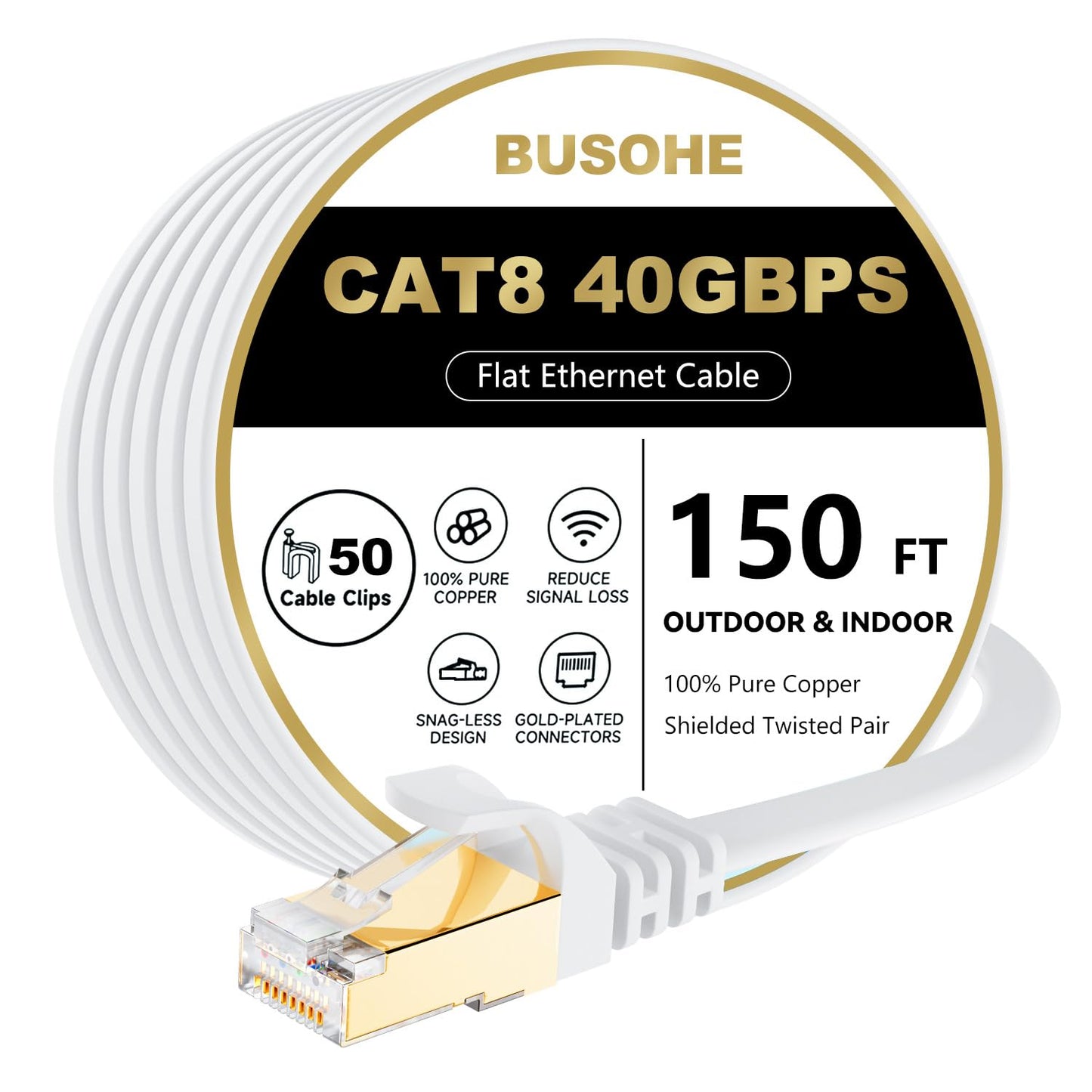 BUSOHE Cat 8 Ethernet Cable 150 FT for High-Speed Internet