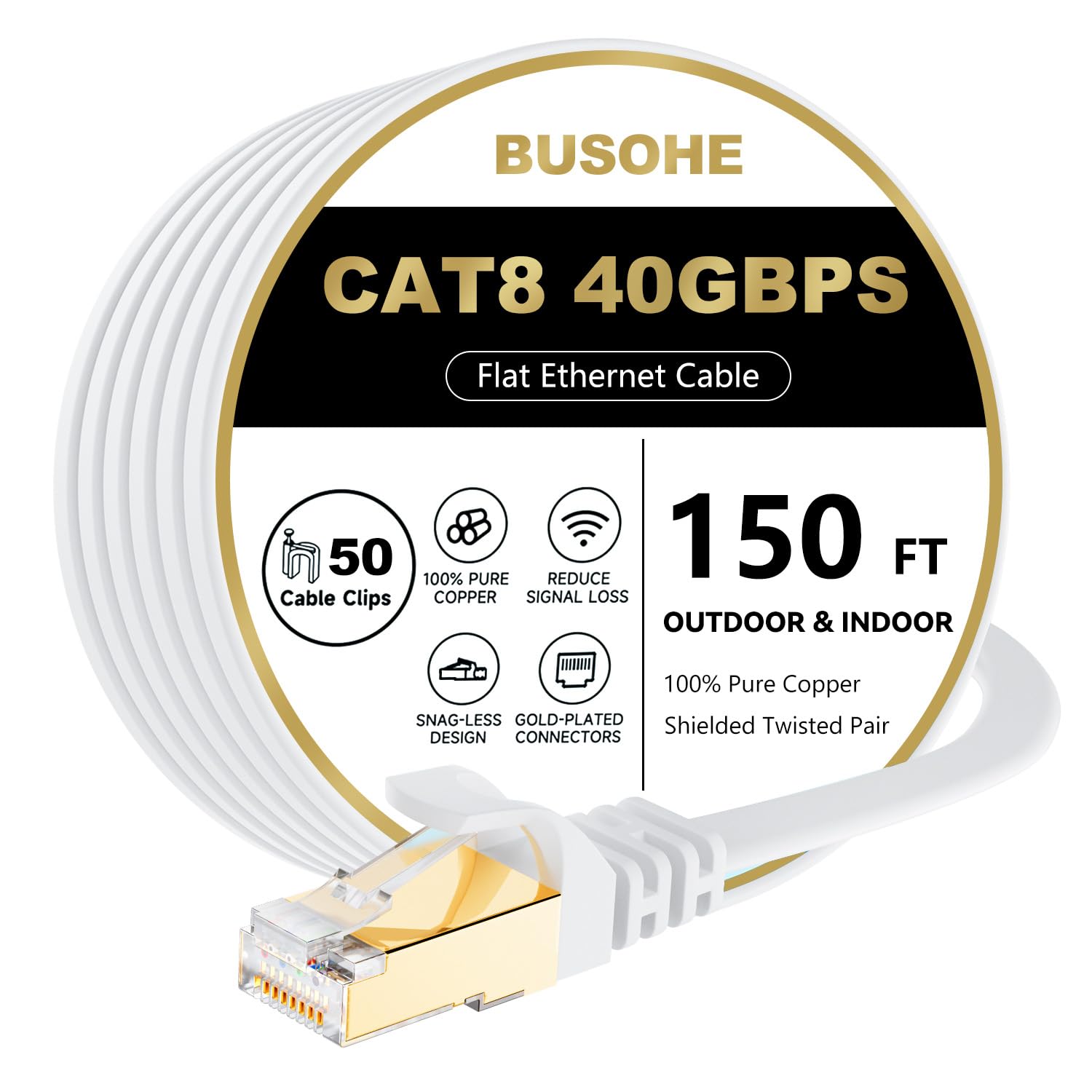 BUSOHE Cat 8 Ethernet Cable 150 FT for High-Speed Internet