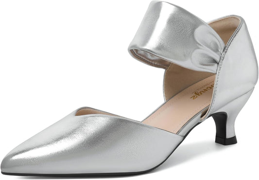 RIBONGZ Kitten Heels for Women Closed Toe Comfortable Pumps