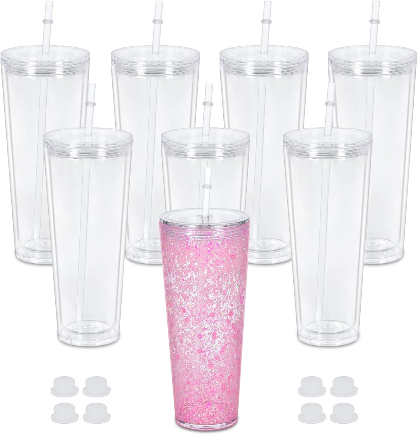 24 Oz Acrylic Snowglobe Tumbler Set for DIY Glitter Fun