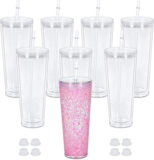 24 Oz Acrylic Snowglobe Tumbler Set for DIY Glitter Fun