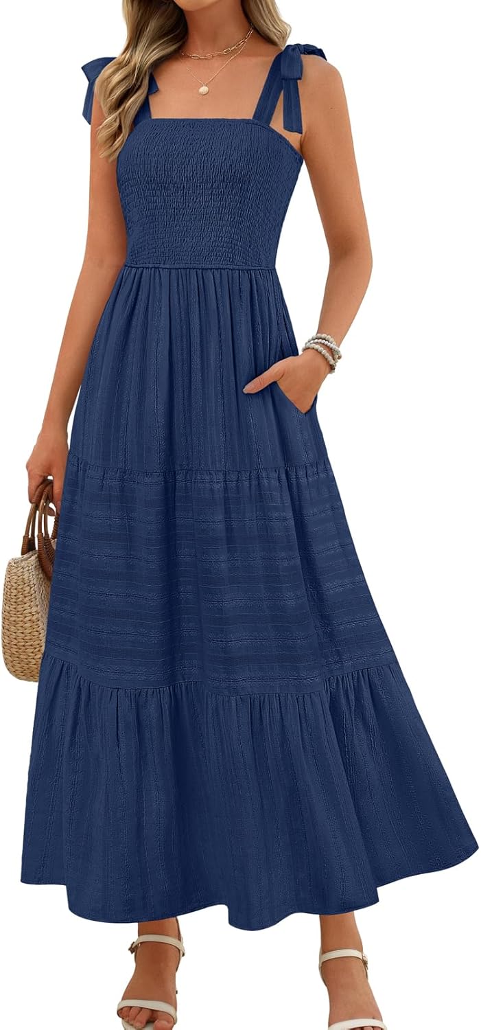 Boho Maxi Dress for Women - Casual Summer Sundress with Pockets