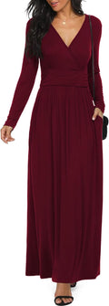 LILBETTER Women Long Sleeve Deep V Neck Maxi Dress - Comfortable Fit