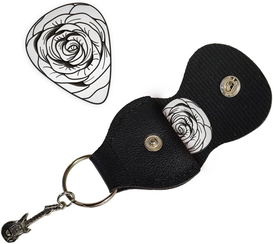 Stainless Steel Rose Guitar Pick Keychain Set