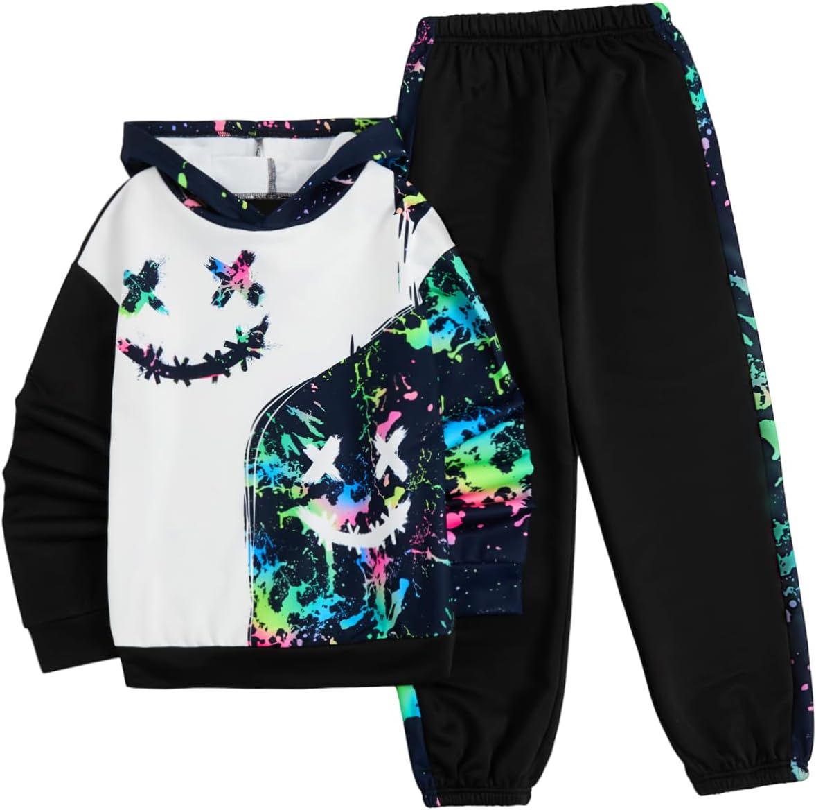 WDIRARA Boy's Colorful Graphic Print Hoodie and Sweatpants Set