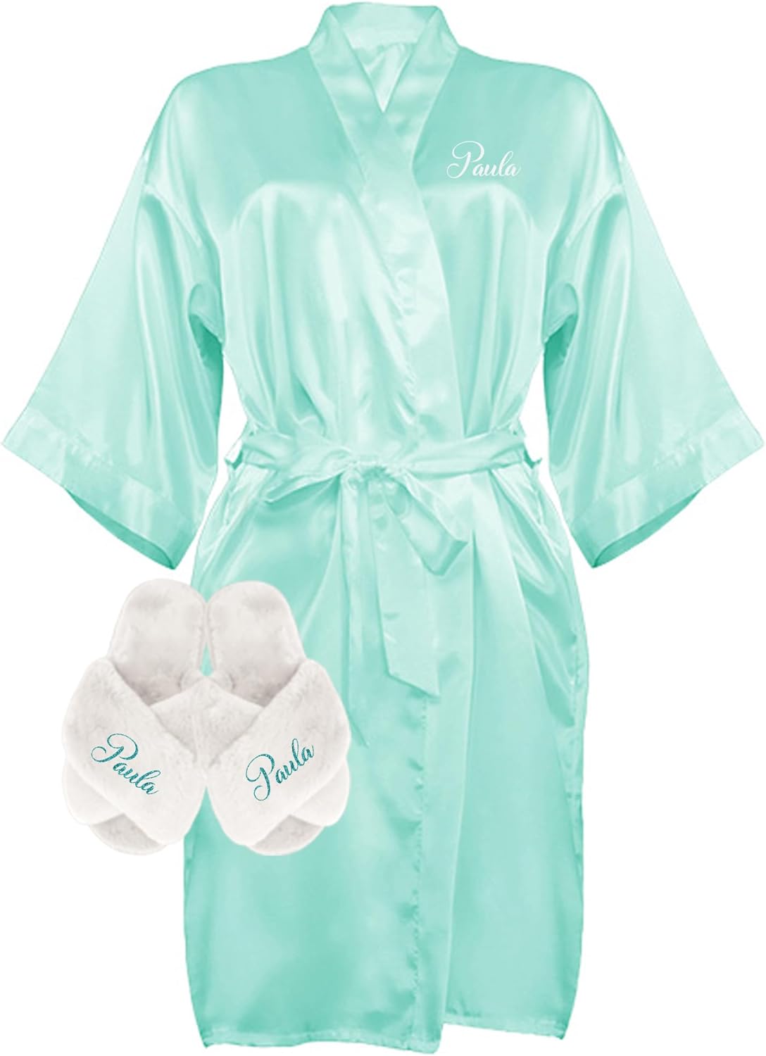 Custom Women Satin Robes and Slippers Gift Set for Her