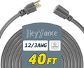 40 Ft Heavy Duty Outdoor Extension Cord Waterproof - Durable 12/3