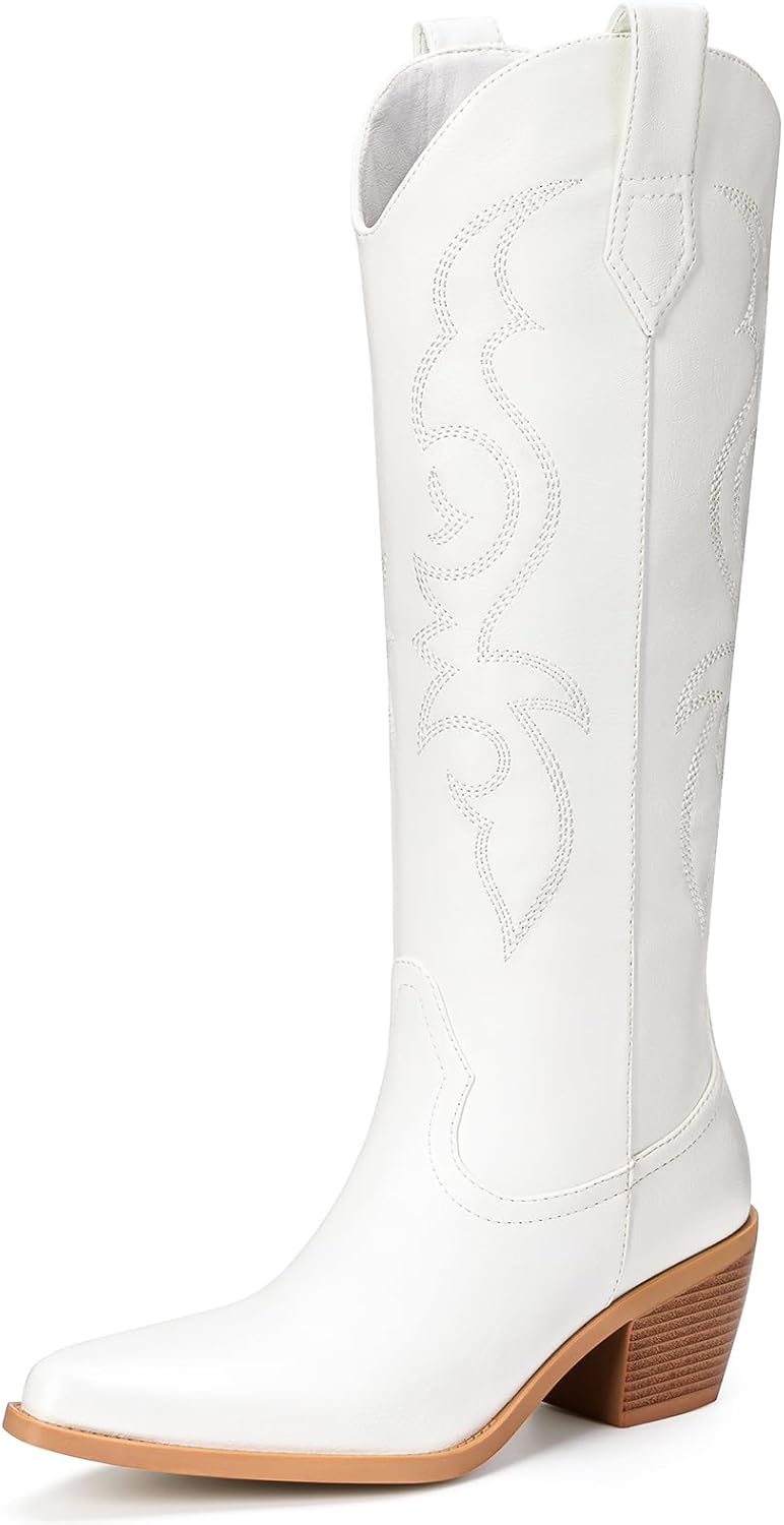 White Cowboy Boots for Women - Stylish Wide Calf Rhinestone Boots