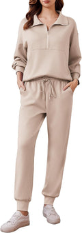 PINSPARK 2 Piece Sets for Women Fall Travel Tracksuit - Half Zip