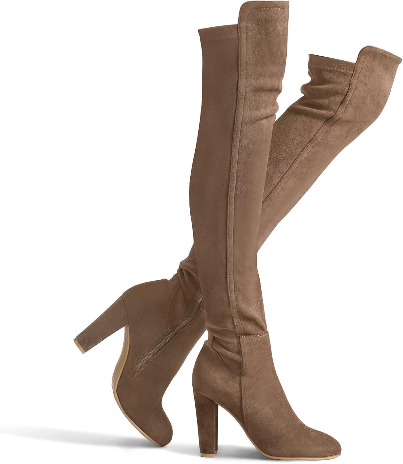 Shoe'N Tale Women Faux Suede Chunky Heel Over The Knee Boots
