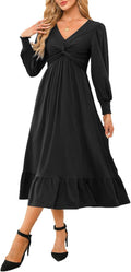 Dokotoo Women's Long Sleeve V-Neck Twist Knot Maxi Dress for Elegance