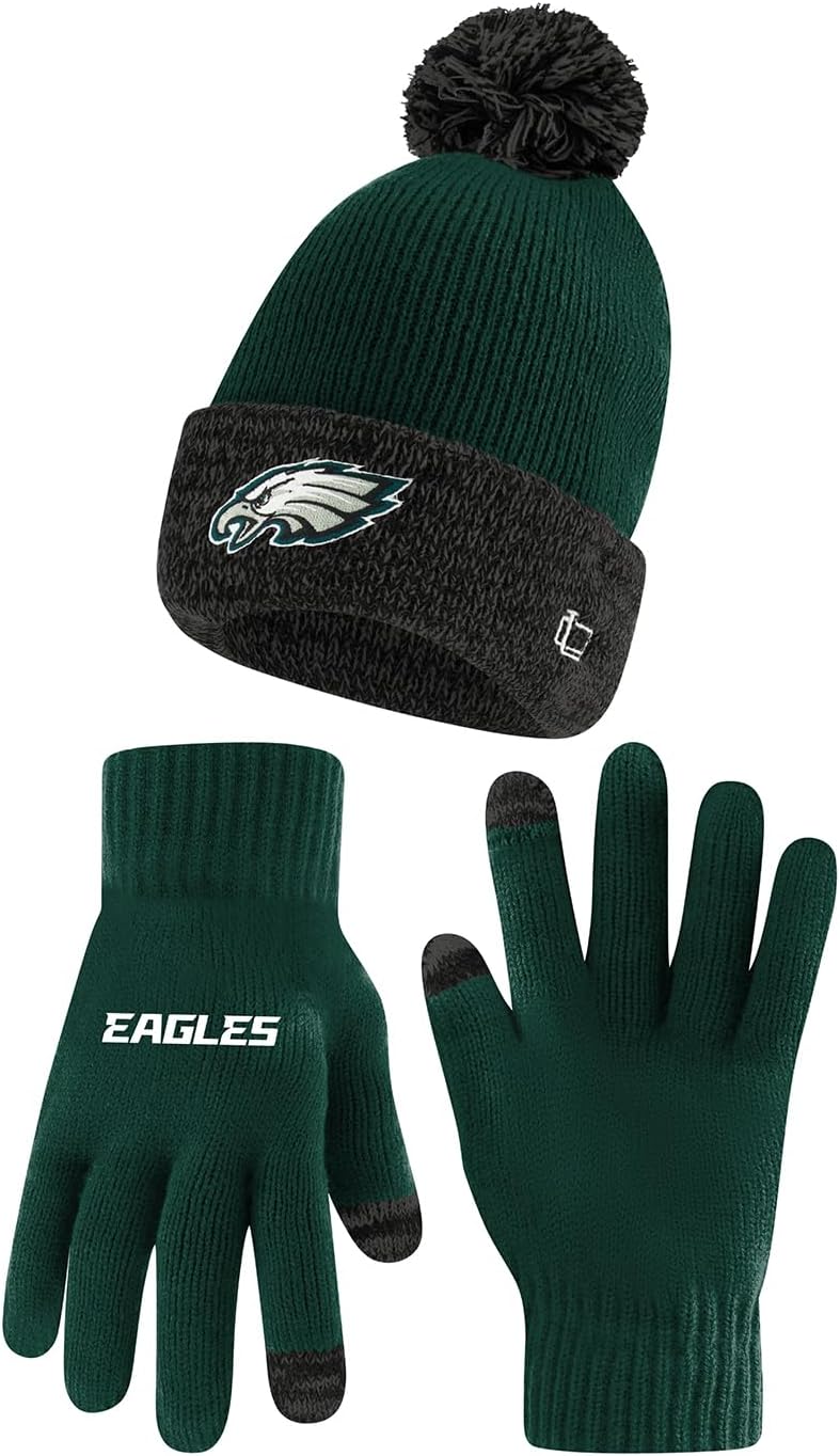 Ultra Game NFL Super Soft Two Tone Winter Beanie and Gloves Set